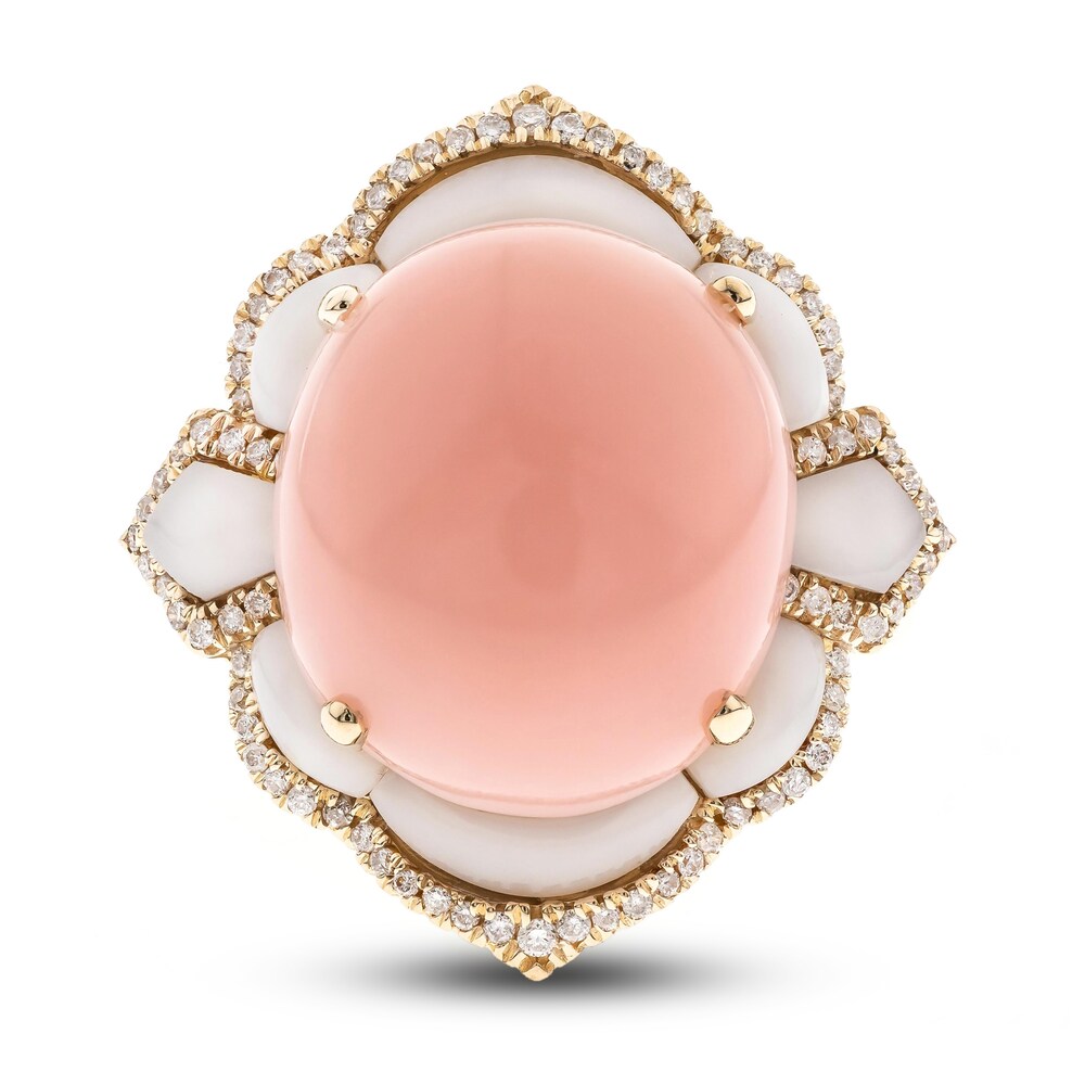 Natural Pink Opal & Natural Agate Ring 1/4 ct tw Diamonds 14K Yellow Gold pKYpDnWB Natural Pink Opal & Natural Agate Ring 1/4 ct tw Diamonds 14K Yellow Gold pKYpDnWB