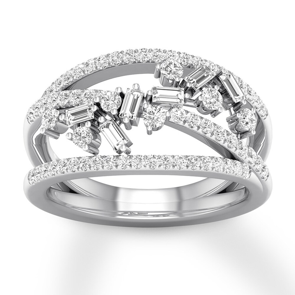 Diamond Ring 3/4 carat tw Baguette/Round 14K White Gold pKg74YWJ Diamond Ring 3/4 carat tw Baguette/Round 14K White Gold pKg74YWJ