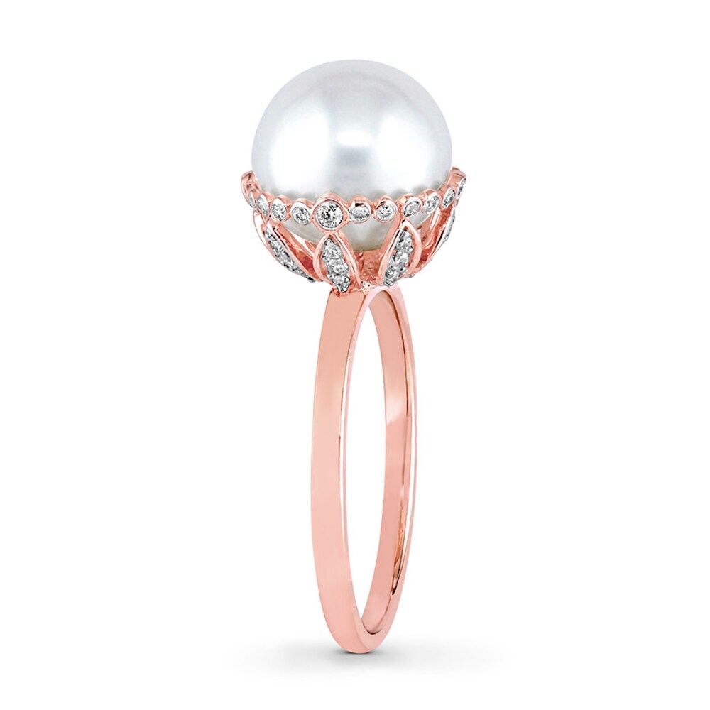 Cultured Pearl Ring 1/4 ct tw Diamonds 14K Rose Gold pmsCNef5 Cultured Pearl Ring 1/4 ct tw Diamonds 14K Rose Gold pmsCNef5
