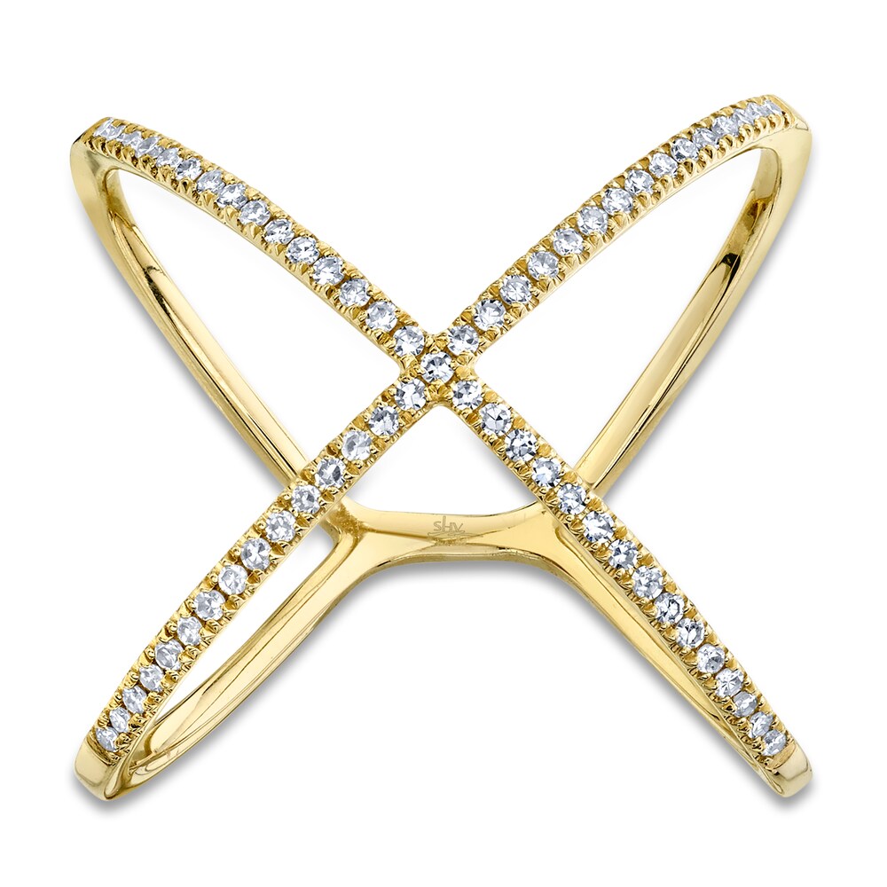 Shy Creation Diamond X Ring 1/8 ct tw Round 14K Yellow Gold SC55021639 ppBR9Kwf