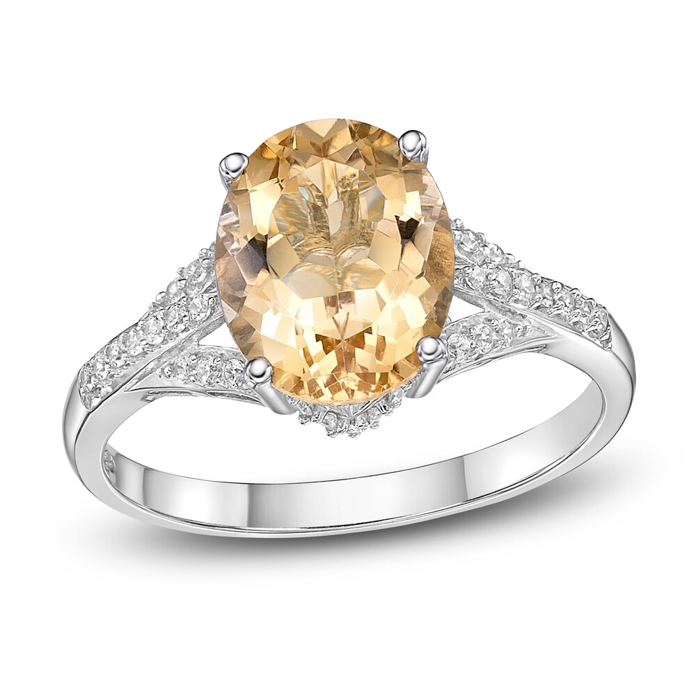 Natural Citrine Oval Ring 1/6 ct tw Diamonds 10K White Gold q82A5x37 Natural Citrine Oval Ring 1/6 ct tw Diamonds 10K White Gold q82A5x37