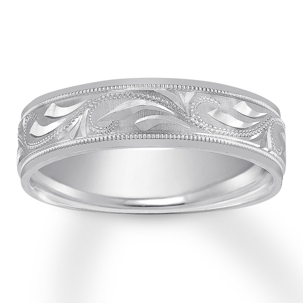 Carved Wedding Band 14K White Gold 6mm qJNwWbti