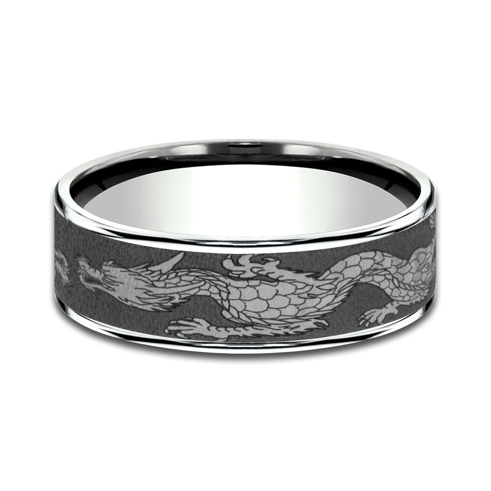 Men\'s Script Wedding Band 14K White Gold/Tantalum 7.5mm qSMiNrHm Men\'s Script Wedding Band 14K White Gold/Tantalum 7.5mm qSMiNrHm