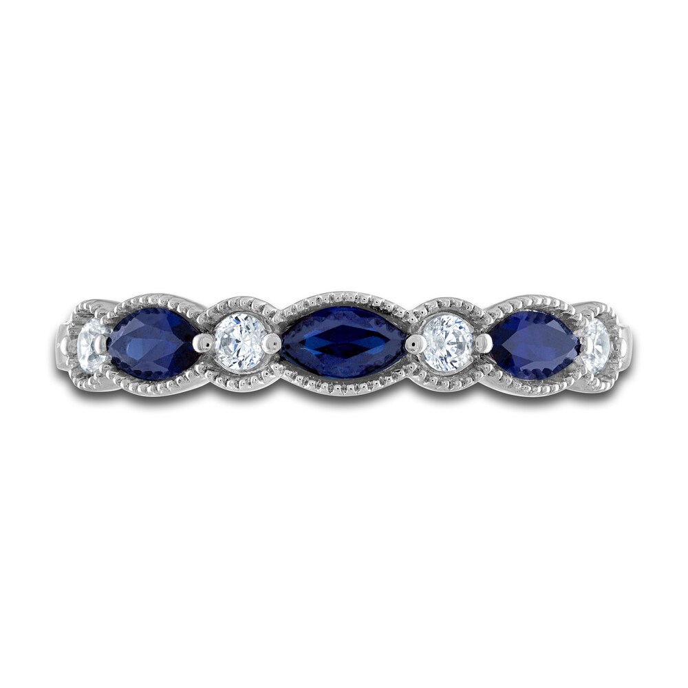 Vera Wang WISH Natural Blue Sapphire Band 1/8 ct tw Diamonds 10K White Gold qwyIgite