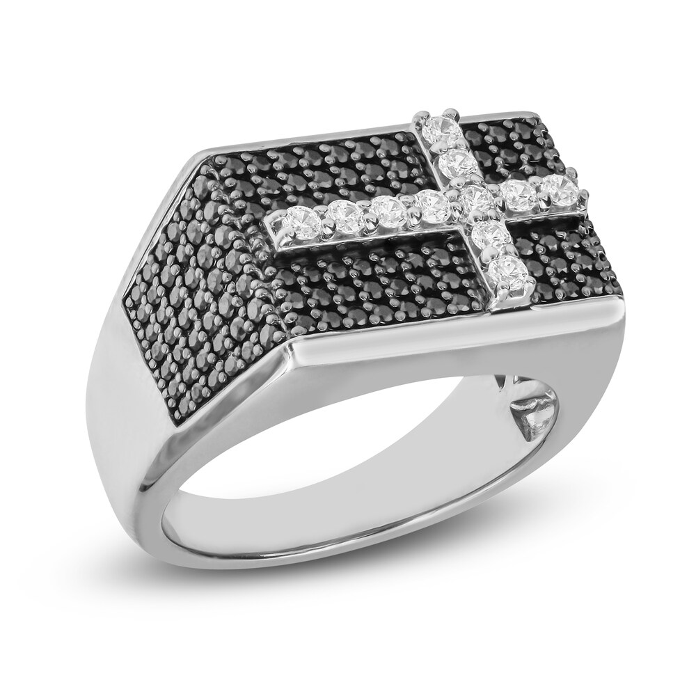 Men's Black& White Diamond Cross Ring 1-1/2 ct tw Round 10K White Gold rFxZLN6v Men's Black& White Diamond Cross Ring 1-1/2 ct tw Round 10K White Gold rFxZLN6v