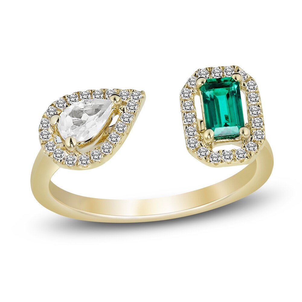 Lab-Created Emerald & Lab-Created White Sapphire Ring 10K Yellow Gold rNNsJCfv