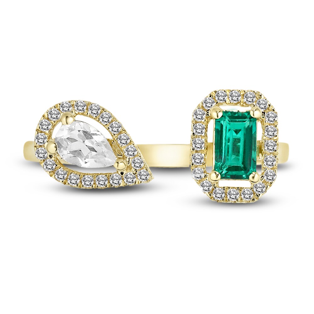 Lab-Created Emerald & Lab-Created White Sapphire Ring 10K Yellow Gold rNNsJCfv Lab-Created Emerald & Lab-Created White Sapphire Ring 10K Yellow Gold rNNsJCfv
