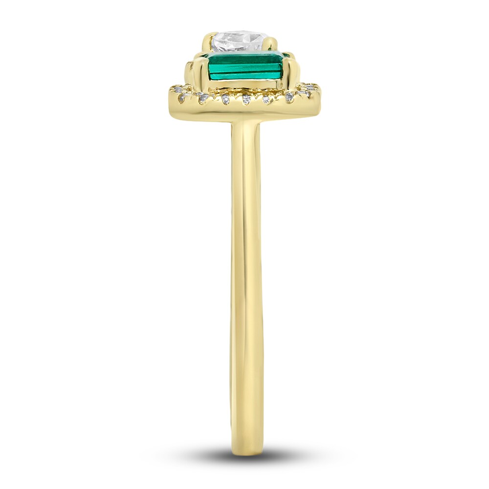 Lab-Created Emerald & Lab-Created White Sapphire Ring 10K Yellow Gold rNNsJCfv Lab-Created Emerald & Lab-Created White Sapphire Ring 10K Yellow Gold rNNsJCfv