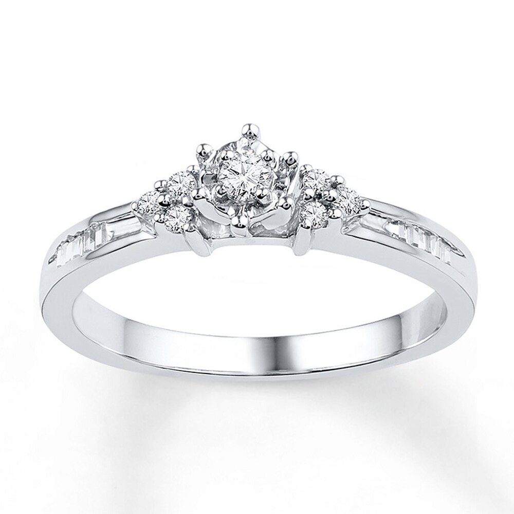 Diamond Promise Ring 1/5 ct tw Round/Baguette 10K White Gold s9oOG6DP Diamond Promise Ring 1/5 ct tw Round/Baguette 10K White Gold s9oOG6DP