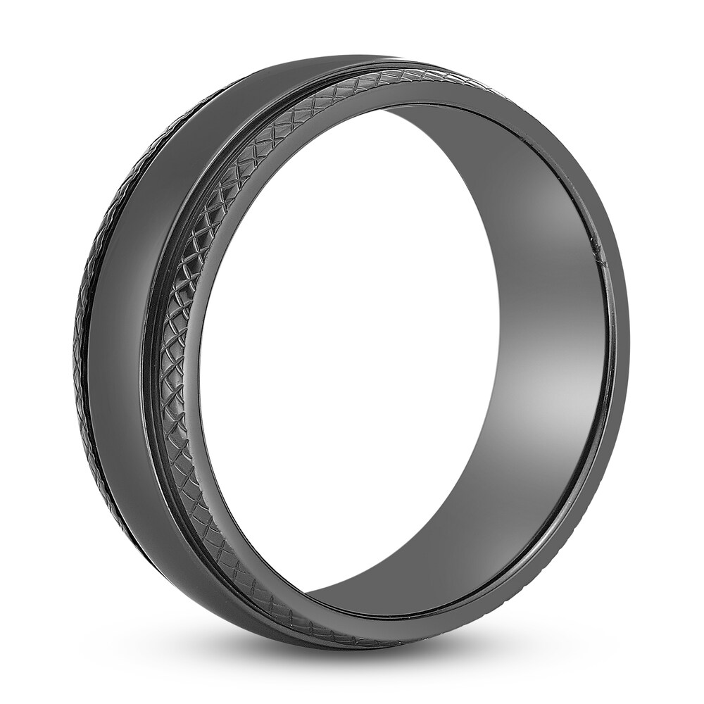 Men\'s Checkered Edge Wedding Band Black Zirconium 8.0mm sOTX4toJ Men\'s Checkered Edge Wedding Band Black Zirconium 8.0mm sOTX4toJ
