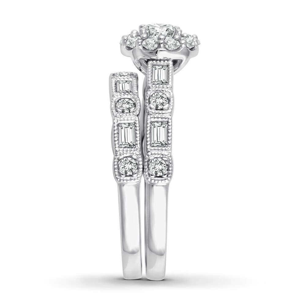 Diamond Bridal Set 1-1/5 ct tw Round/Baguette 14K White Gold swjzaauo Diamond Bridal Set 1-1/5 ct tw Round/Baguette 14K White Gold swjzaauo