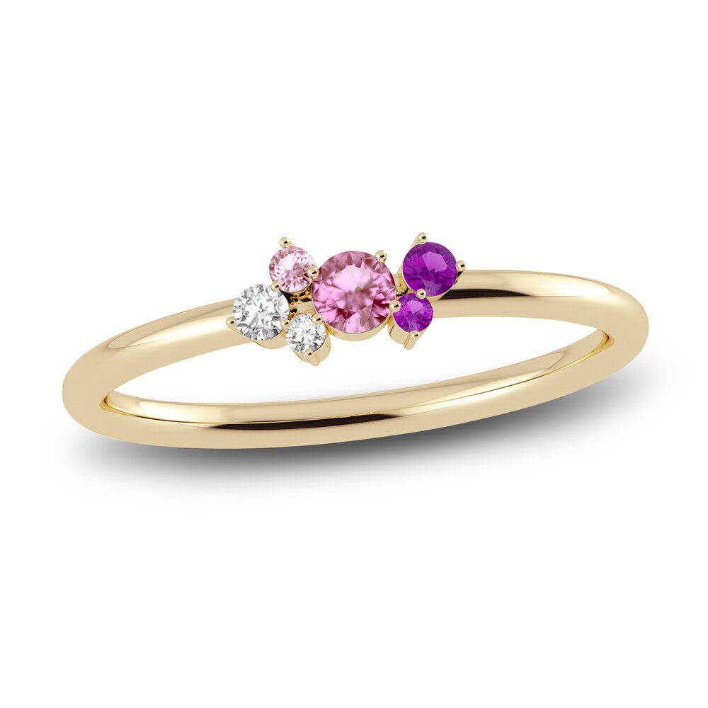 Juliette Maison Natural Pink Tourmaline, Amethyst. White Sapphire Constellation Ring 10K Yellow Gold t9U875fW Juliette Maison Natural Pink Tourmaline, Amethyst. White Sapphire Constellation Ring 10K Yellow Gold t9U875fW