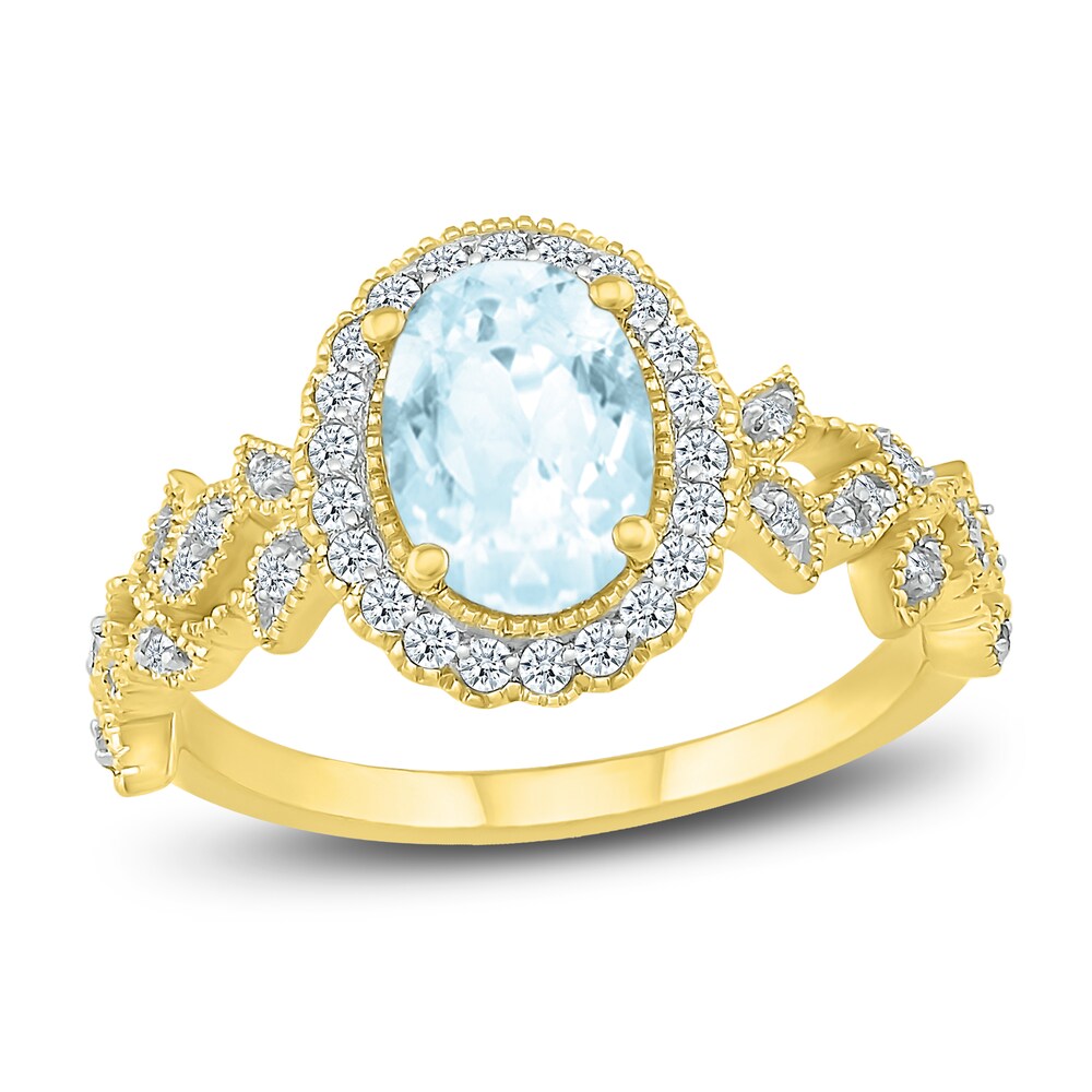 Natural Aquamarine Ring 1/4 ct tw Diamonds 10K Yellow Gold u3LBP5wU Natural Aquamarine Ring 1/4 ct tw Diamonds 10K Yellow Gold u3LBP5wU