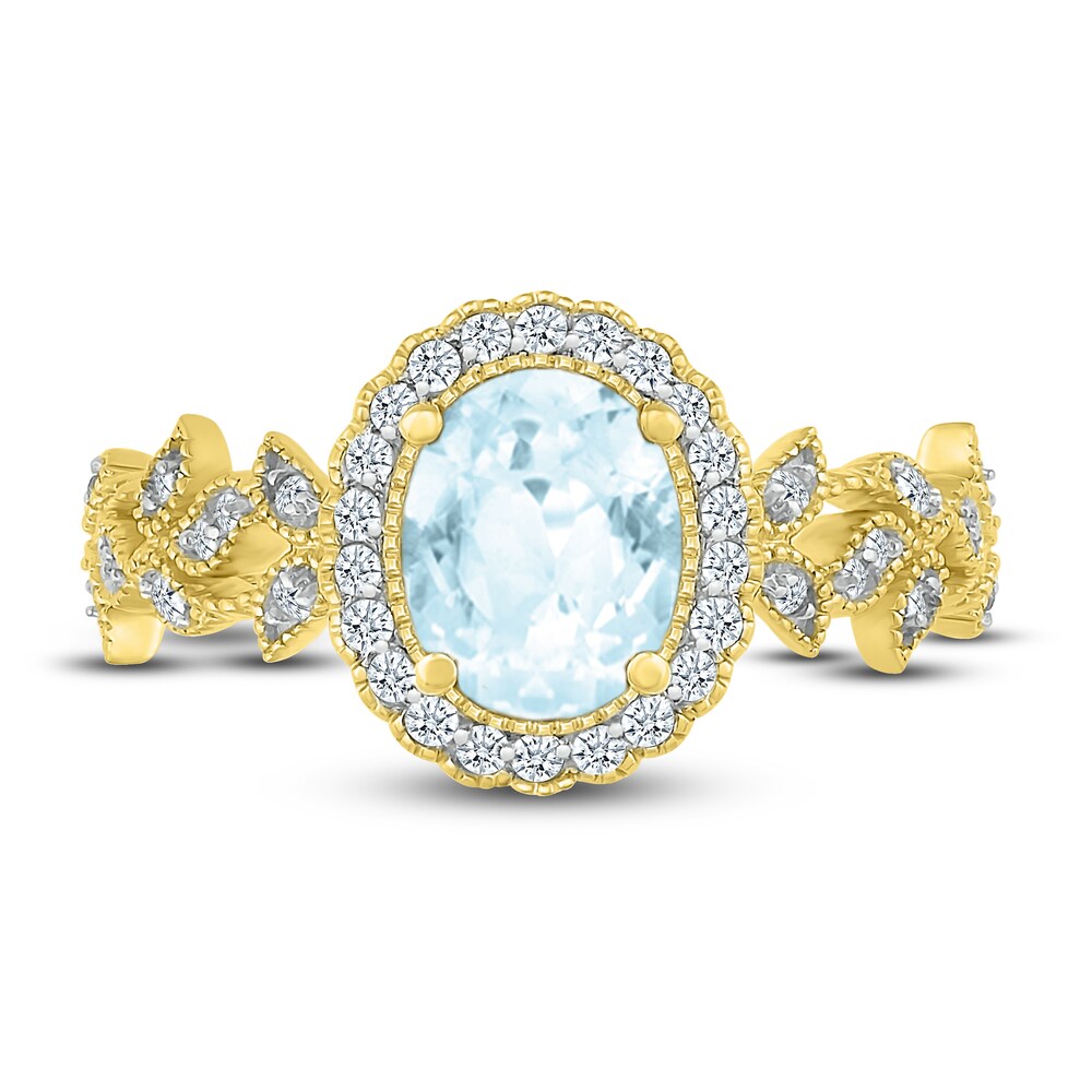 Natural Aquamarine Ring 1/4 ct tw Diamonds 10K Yellow Gold u3LBP5wU Natural Aquamarine Ring 1/4 ct tw Diamonds 10K Yellow Gold u3LBP5wU