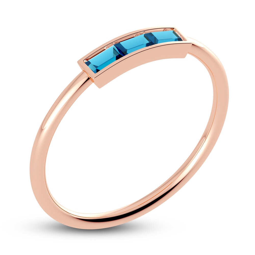 Juliette Maison Natural Blue Zircon Baguette Bar Ring 10K Rose Gold u46UlXgN