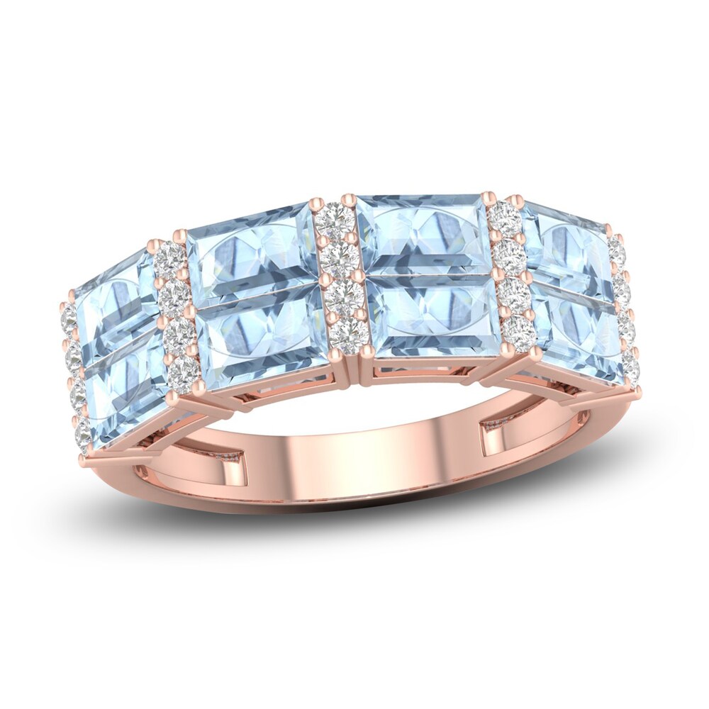 Natural Aquamarine Ring 1/5 ct tw Diamonds 10K Rose Gold uEG0kkb8 Natural Aquamarine Ring 1/5 ct tw Diamonds 10K Rose Gold uEG0kkb8