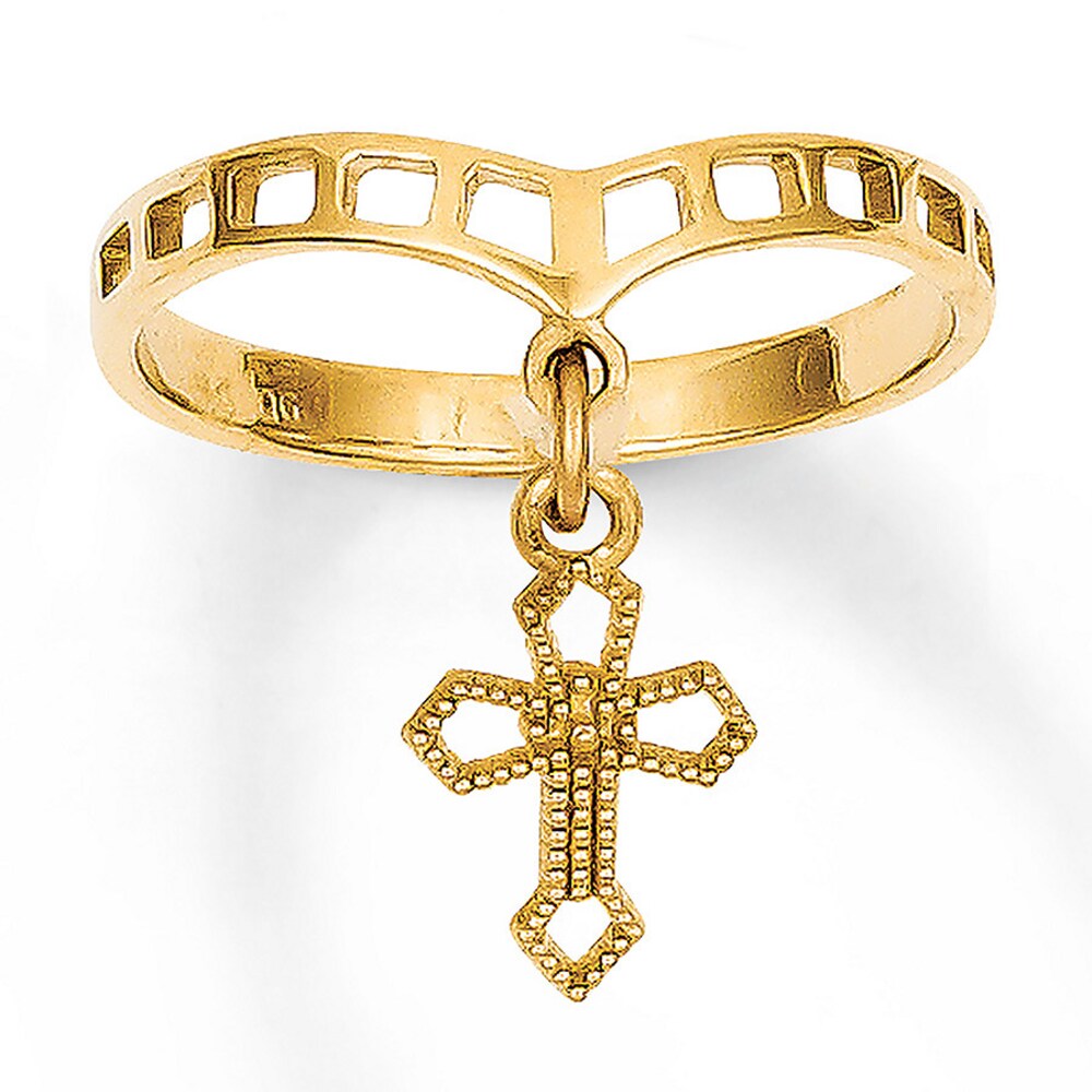 Dangle Cross Ring 14K Yellow Gold v3sfqVaj Dangle Cross Ring 14K Yellow Gold v3sfqVaj