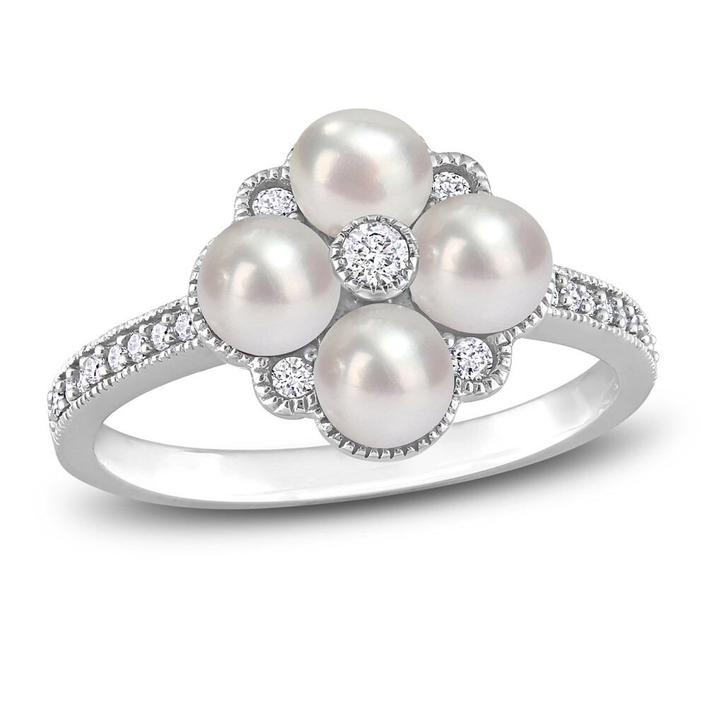 Cultured Freshwater Pearl Ring 1/6 ct tw Round 14K White Gold wDpOVIRF Cultured Freshwater Pearl Ring 1/6 ct tw Round 14K White Gold wDpOVIRF