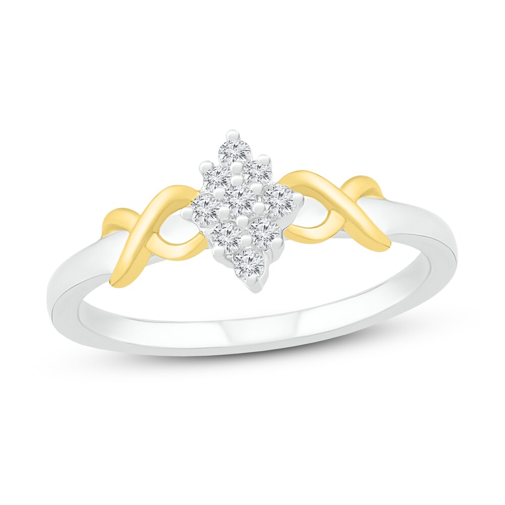Diamond Ring 1/10 ct tw Round Sterling Silver/10K Yellow Gold wfPhToYk