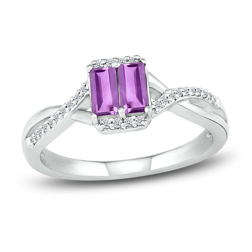 Natural Amethyst Ring 1/10 ct tw Diamonds Sterling Silver xJpirukn Natural Amethyst Ring 1/10 ct tw Diamonds Sterling Silver xJpirukn