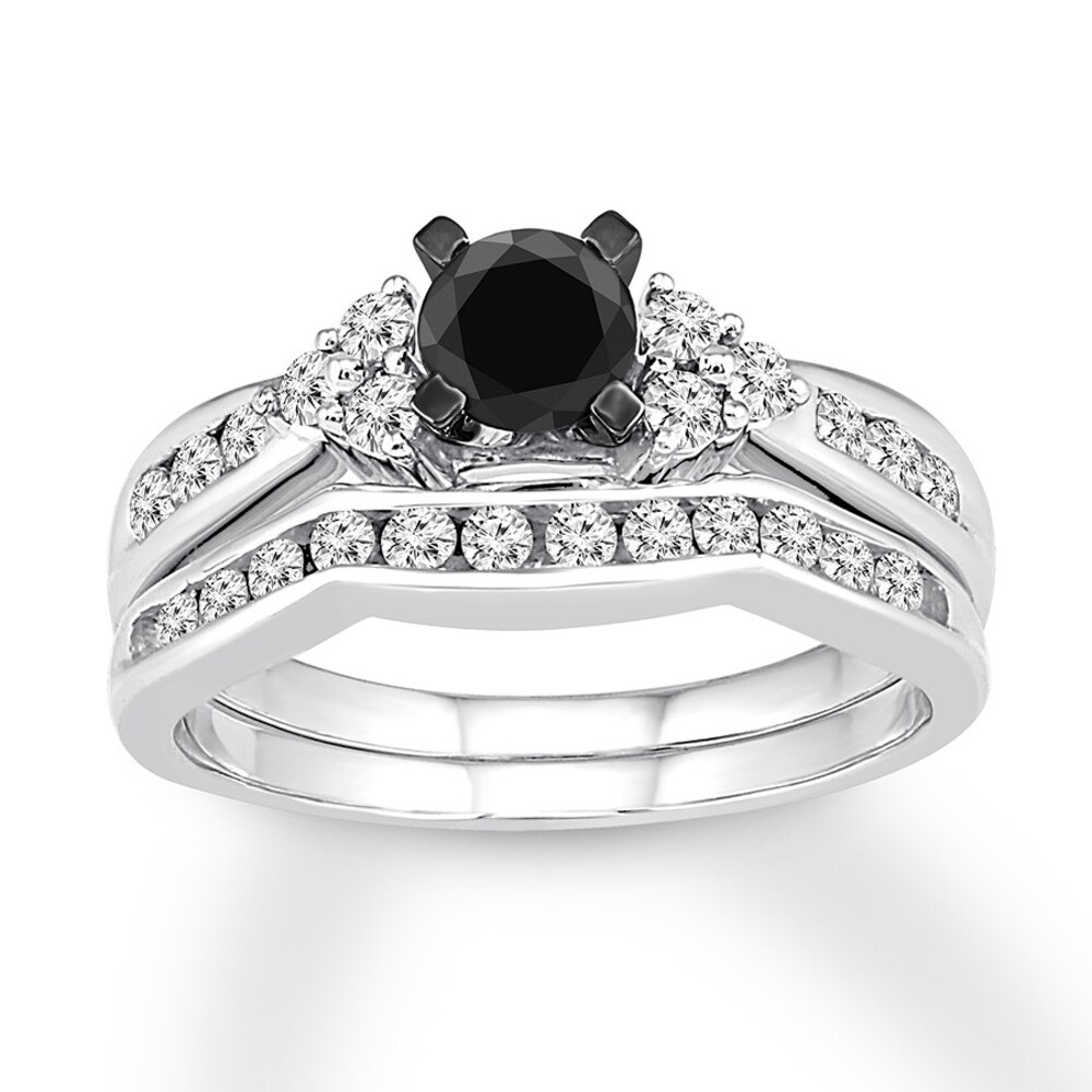 Black Diamond Bridal Set 7/8 ct tw Round-cut 14K White Gold xKK1xown Black Diamond Bridal Set 7/8 ct tw Round-cut 14K White Gold xKK1xown