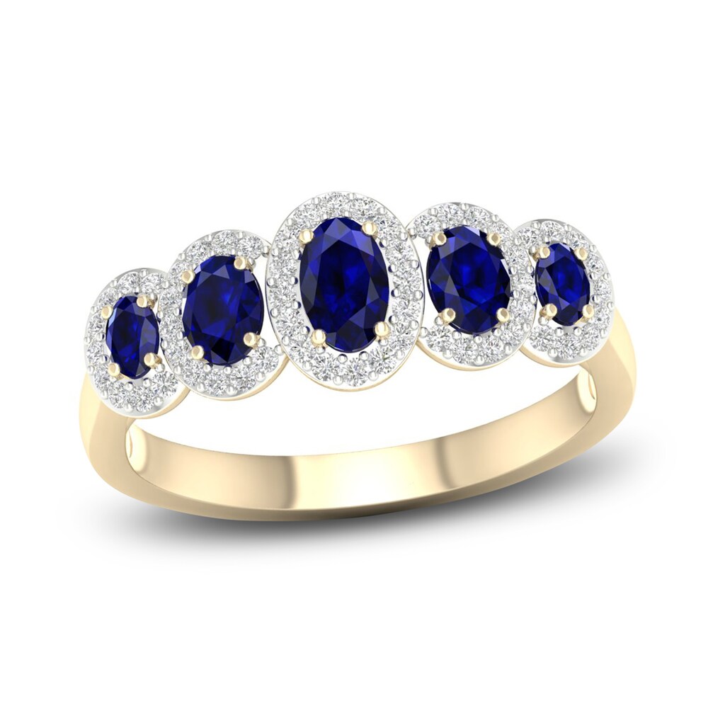 Natural Blue Sapphire & Diamond Ring 1/6 ct tw Round 10K Yellow Gold xayqaPND
