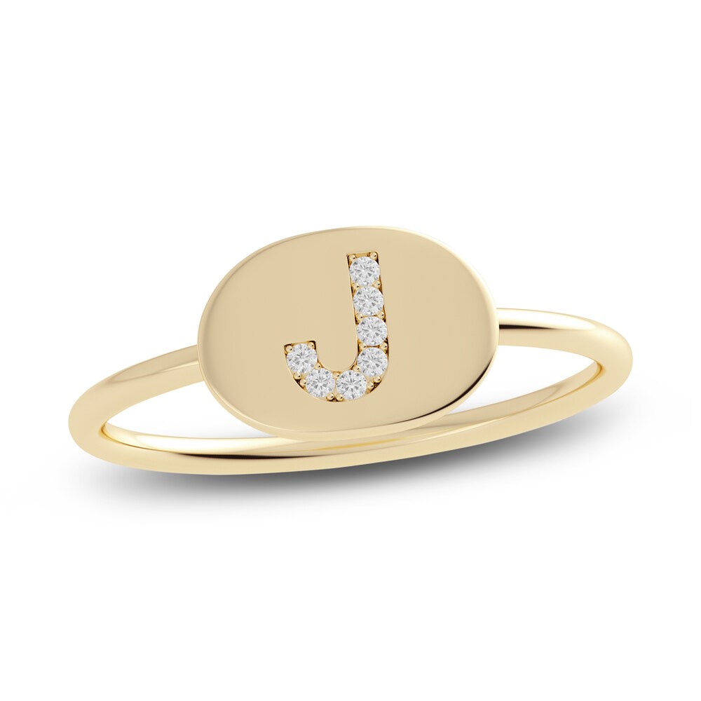 Juliette Maison Diamond Engravable Initial Signet Ring 1/15 ct tw Round 10K Yellow Gold xnUvkyFP