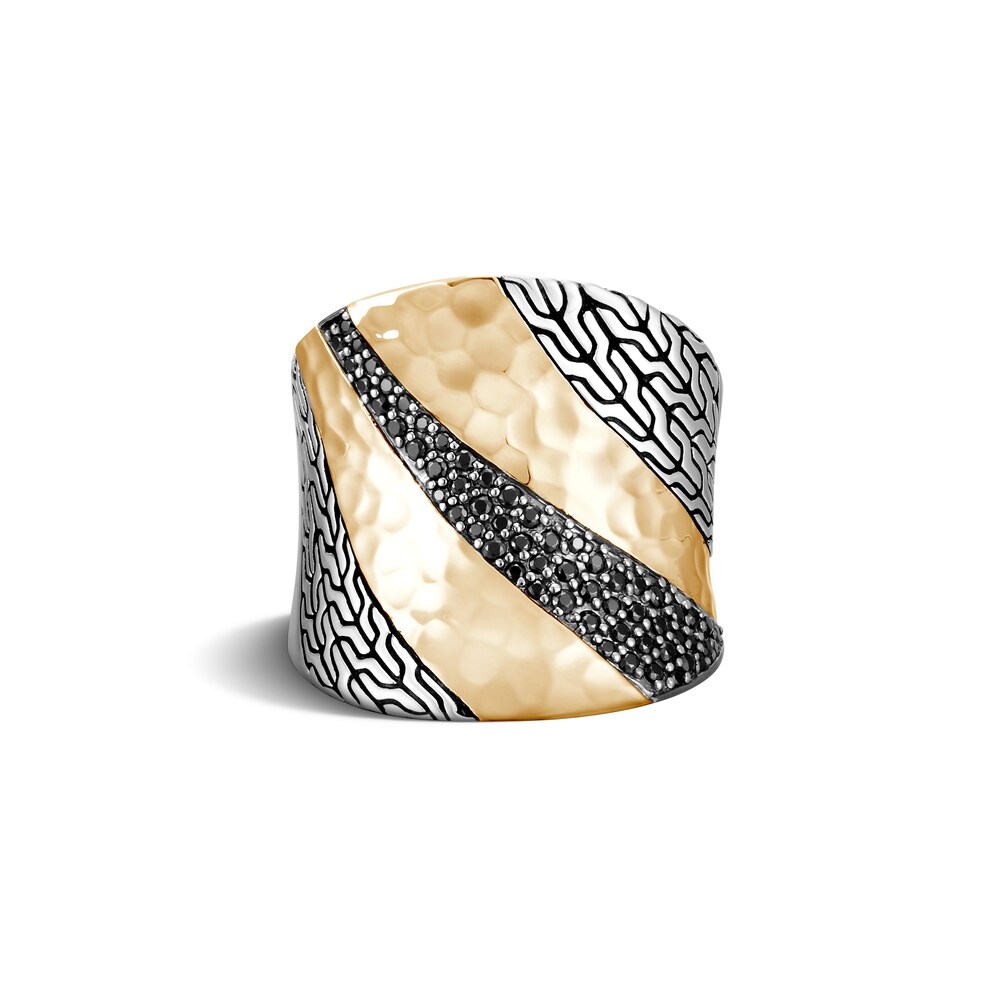 John Hardy Classic Chain Saddle Ring Natural Black Sapphire/Spinel Sterling Silver/18K Yellow Gold ydZtfBez