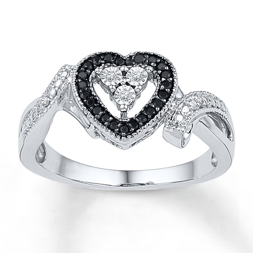 Black/White Diamond Ring 1/10 ct tw Round Sterling Silver yzF2HKZw Black/White Diamond Ring 1/10 ct tw Round Sterling Silver yzF2HKZw