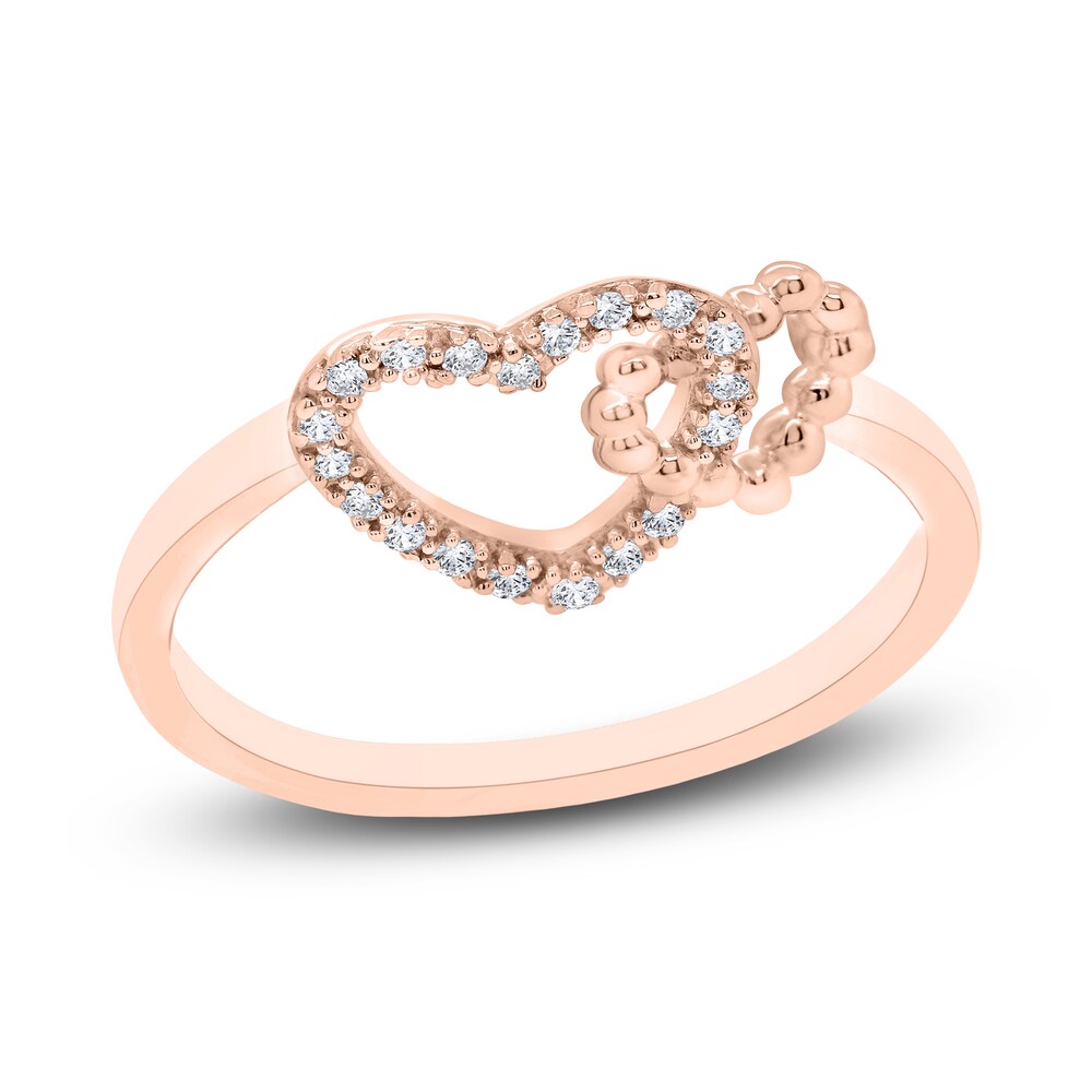 Diamond Double Heart Ring 1/20 ct tw Round 10K Rose Gold zANqDCt5 Diamond Double Heart Ring 1/20 ct tw Round 10K Rose Gold zANqDCt5