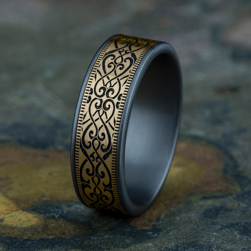 Men\'s Scroll Print Wedding Band Tantalum/14K Yellow Gold 7.5mm zBvUFXzt Men\'s Scroll Print Wedding Band Tantalum/14K Yellow Gold 7.5mm zBvUFXzt