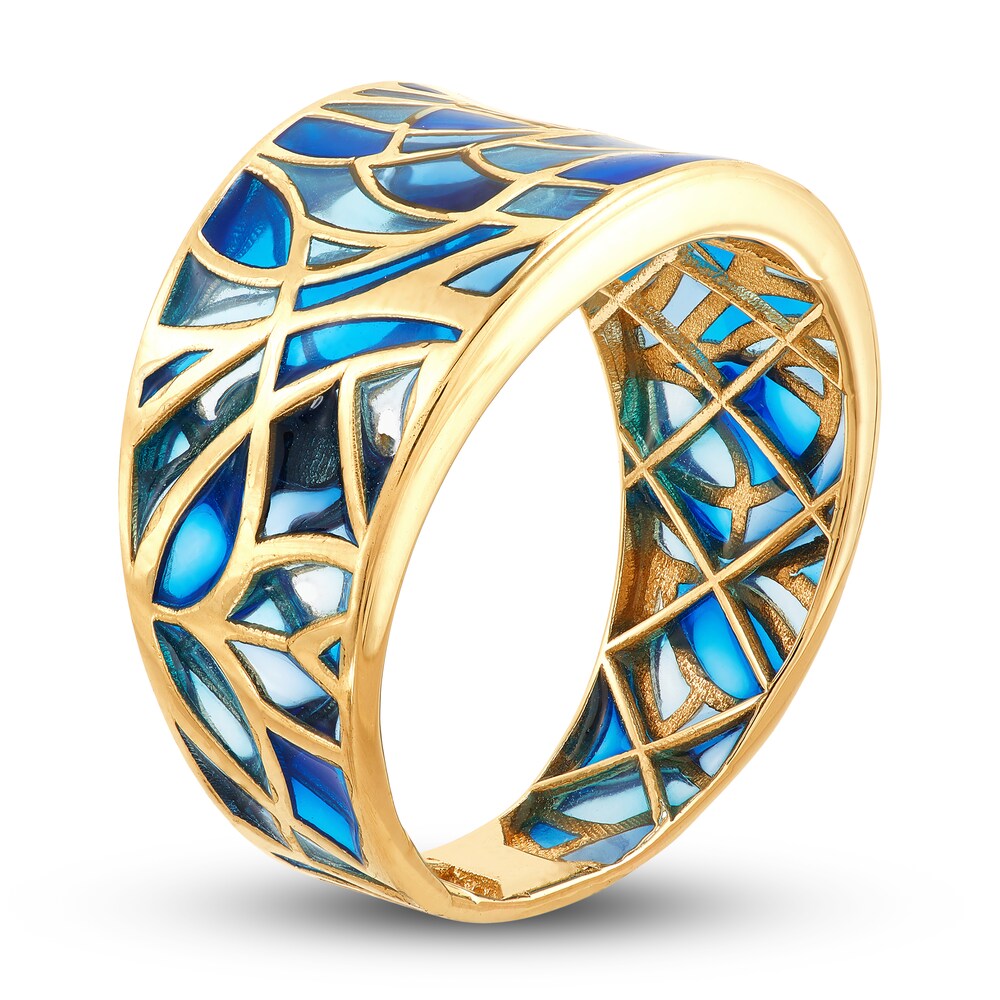 Italia D\'Oro Blue Enamel Diamond-Cut Ring 14K Yellow Gold zCuaoaCl Italia D\'Oro Blue Enamel Diamond-Cut Ring 14K Yellow Gold zCuaoaCl