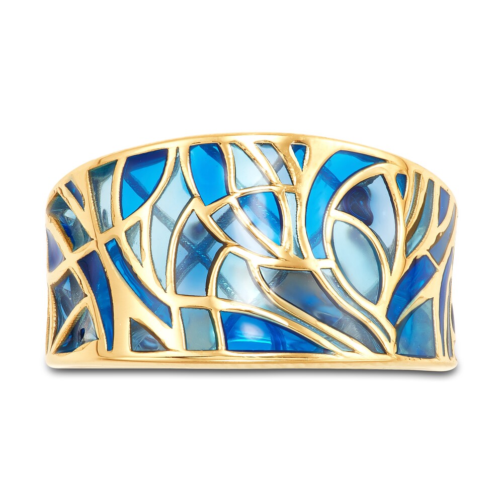 Italia D\'Oro Blue Enamel Diamond-Cut Ring 14K Yellow Gold zCuaoaCl Italia D\'Oro Blue Enamel Diamond-Cut Ring 14K Yellow Gold zCuaoaCl