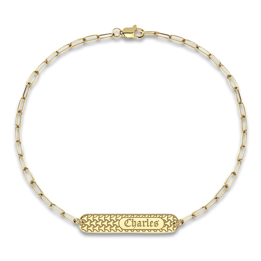 Engravable Station Bracelet Yellow Gold-Plated Sterling Silver 7.5" 32mm 0OzGbCIb