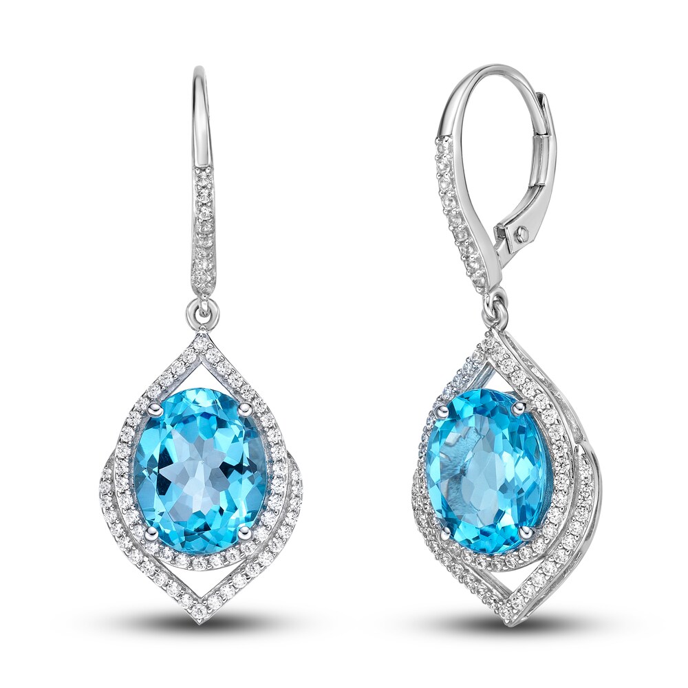 Natural Swiss Blue Topaz Drop Earrings 5/8 ct tw Diamonds 10K White Gold 0R1sZjbL Natural Swiss Blue Topaz Drop Earrings 5/8 ct tw Diamonds 10K White Gold 0R1sZjbL