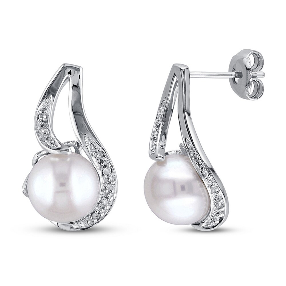 Cultured Pearl & Diamond Earrings 1/20 ct tw Sterling Silver 0ax02bco Cultured Pearl & Diamond Earrings 1/20 ct tw Sterling Silver 0ax02bco