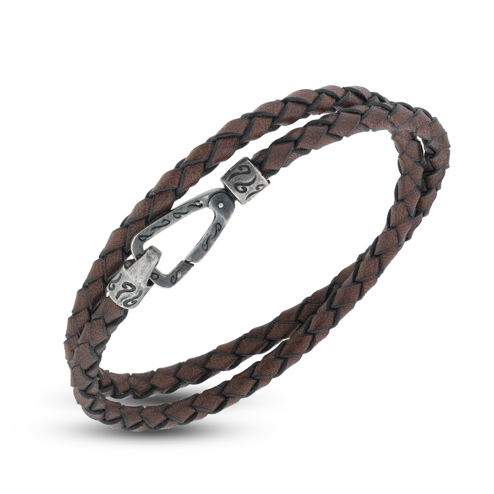 Marco Dal Maso Men's Woven Brown Leather Double Wrap Bracelet Sterling Silver 16" 0cO20Aug Marco Dal Maso Men's Woven Brown Leather Double Wrap Bracelet Sterling Silver 16" 0cO20Aug