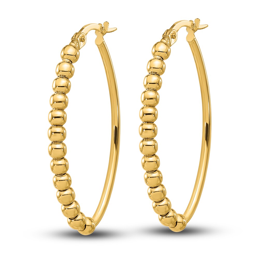Beaded Oval Hoop Earrings 14K Yellow Gold 0d48xMiO Beaded Oval Hoop Earrings 14K Yellow Gold 0d48xMiO