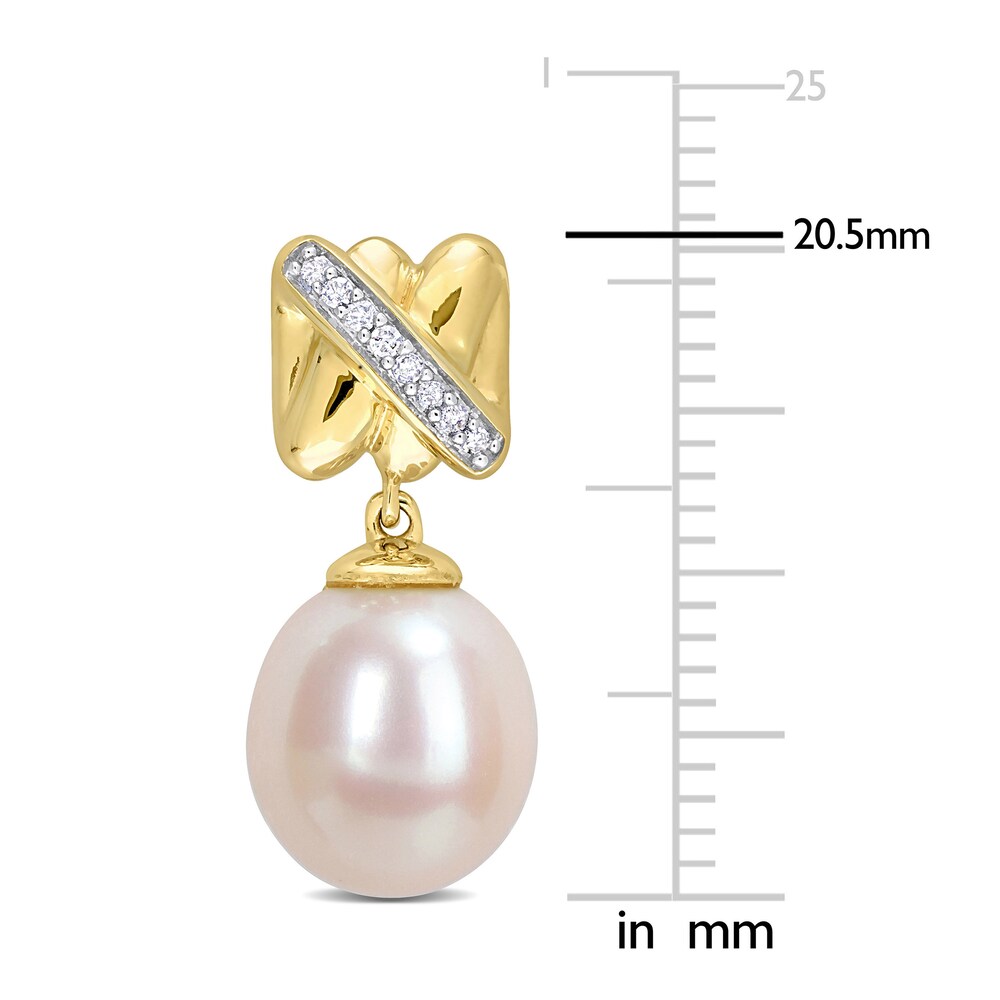 Cultured Freshwater Pearl Dangle Earrings 1/15 ct tw Diamonds 14K Yellow Gold 0fDymt0E Cultured Freshwater Pearl Dangle Earrings 1/15 ct tw Diamonds 14K Yellow Gold 0fDymt0E