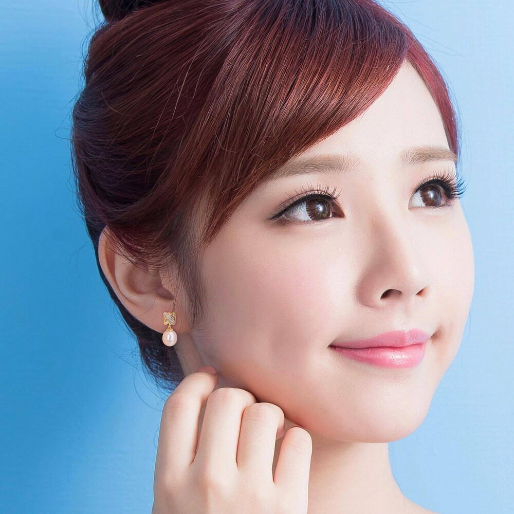 Cultured Freshwater Pearl Dangle Earrings 1/15 ct tw Diamonds 14K Yellow Gold 0fDymt0E Cultured Freshwater Pearl Dangle Earrings 1/15 ct tw Diamonds 14K Yellow Gold 0fDymt0E