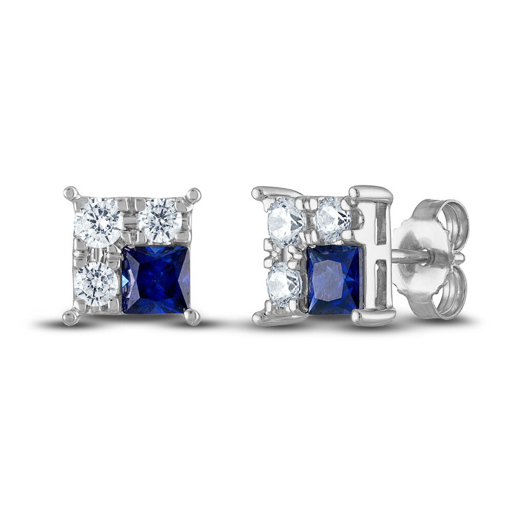 Vera Wang WISH Diamond & Blue Sapphire Stud Earrings 1/3 ct tw Round 10K White Gold 0vxy4CxU