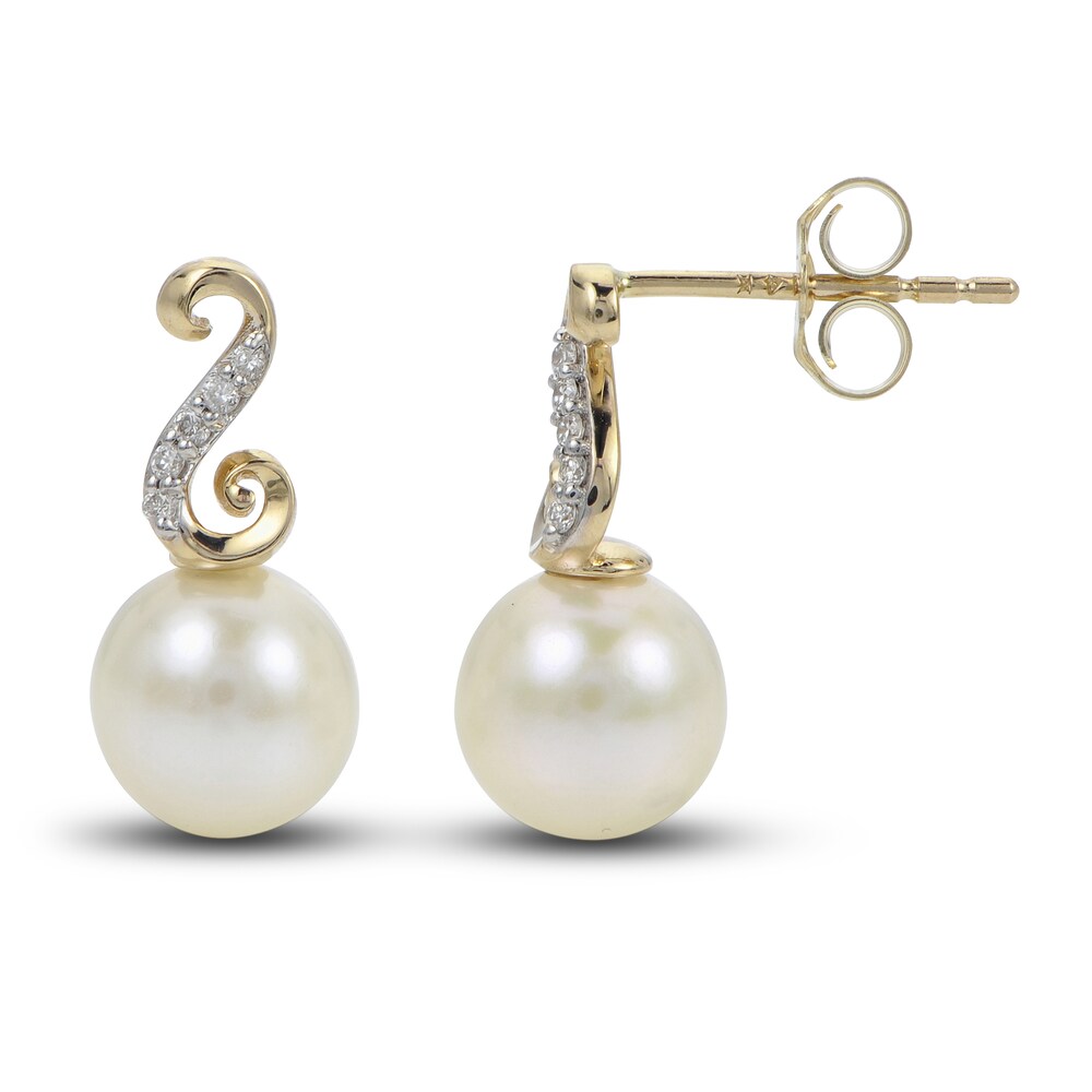 Cultured Freshwater Pearl Dangle Earrings 1/20 ct tw Diamonds 14K Yellow Gold 11SW5Uhm Cultured Freshwater Pearl Dangle Earrings 1/20 ct tw Diamonds 14K Yellow Gold 11SW5Uhm