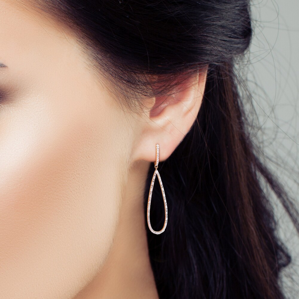 Diamond Drop Hoop Earrings 1/4 ct tw Round 10K Yellow Gold 18l3druC Diamond Drop Hoop Earrings 1/4 ct tw Round 10K Yellow Gold 18l3druC