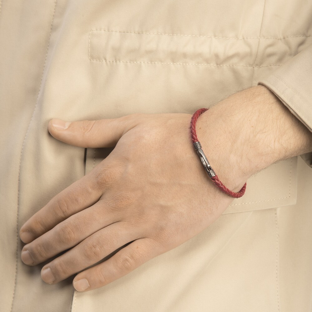 Marco Dal Maso Men\'s Woven Red Leather Bracelet Sterling Silver 8\" 1I5VDqkY Marco Dal Maso Men\'s Woven Red Leather Bracelet Sterling Silver 8\" 1I5VDqkY