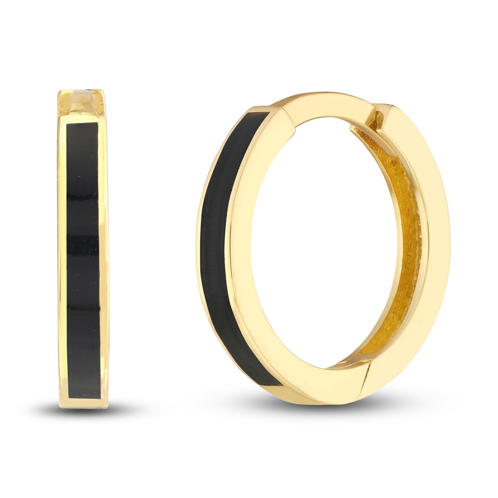 Huggie Earrings Black Enamel 14K Yellow Gold 1KKxKfZz Huggie Earrings Black Enamel 14K Yellow Gold 1KKxKfZz