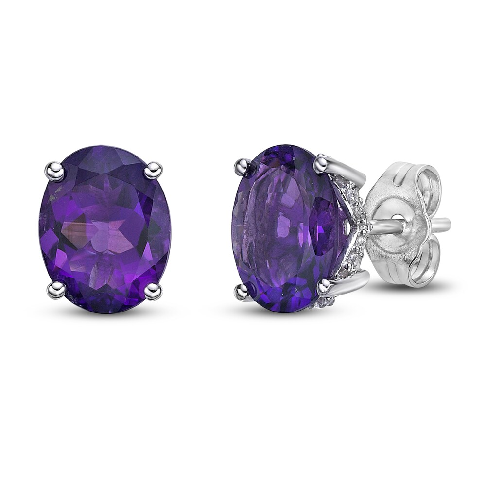 Natural Amethyst Stud Earrings 1/8 ct tw Diamonds 10K White Gold 1L41nHxf Natural Amethyst Stud Earrings 1/8 ct tw Diamonds 10K White Gold 1L41nHxf