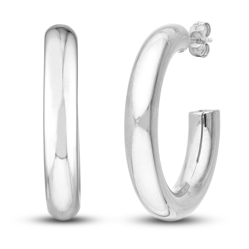 Polished Open Hoop Earrings 14K White Gold 30mm 1UAeMiFi Polished Open Hoop Earrings 14K White Gold 30mm 1UAeMiFi