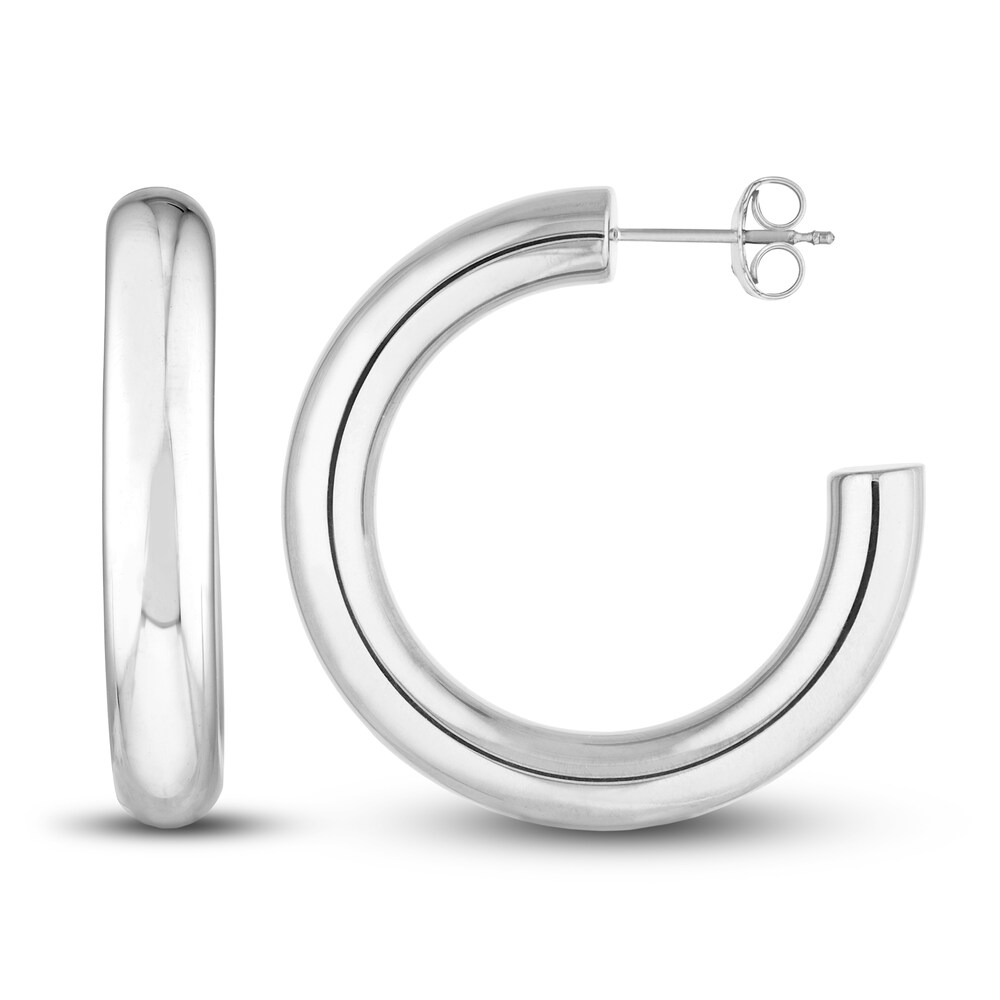 Polished Open Hoop Earrings 14K White Gold 30mm 1UAeMiFi Polished Open Hoop Earrings 14K White Gold 30mm 1UAeMiFi