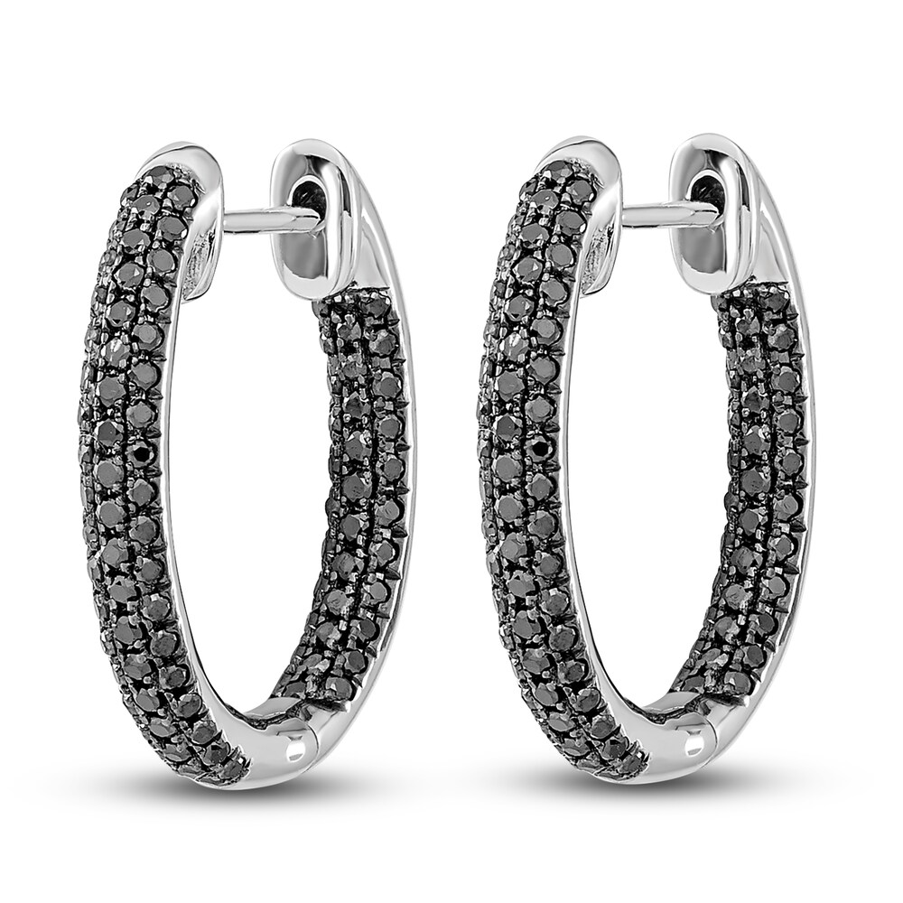 Black Diamond Hoop Earrings 1/2 ct tw Round 14K White Gold 1tVkKUYh