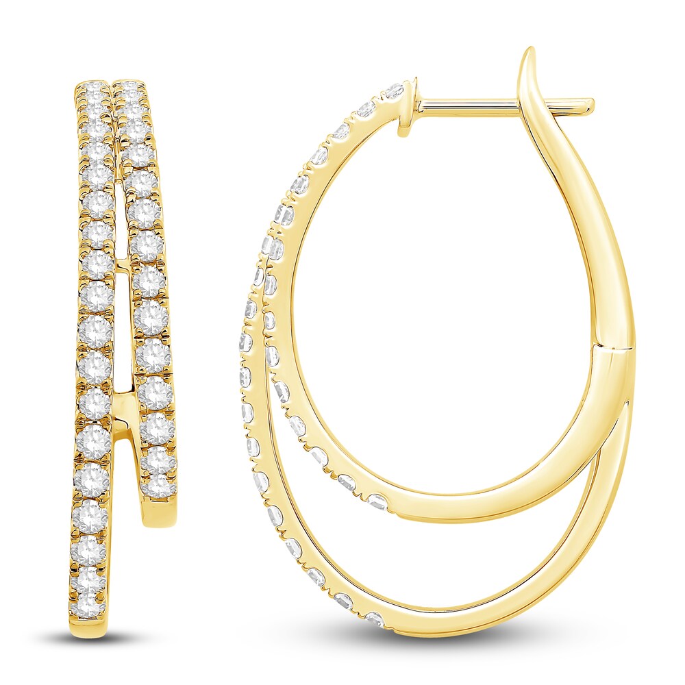 Diamond Double Hoop Earrings 1-1/2 ct tw Round 14K Yellow Gold 20uabYzx Diamond Double Hoop Earrings 1-1/2 ct tw Round 14K Yellow Gold 20uabYzx